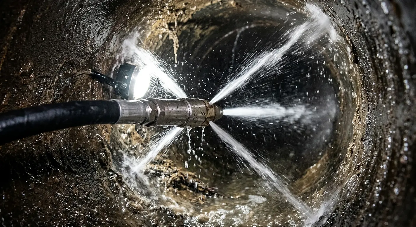 High-pressure hydro jetting nozzle cleaning sewer pipe for Emergency Drain Service in Stone Mountain